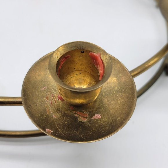 Enesco Mid-Century Brass 8 Candle Ring Centerpiece Holiday Wreath Candelabra - Picture 7 of 10